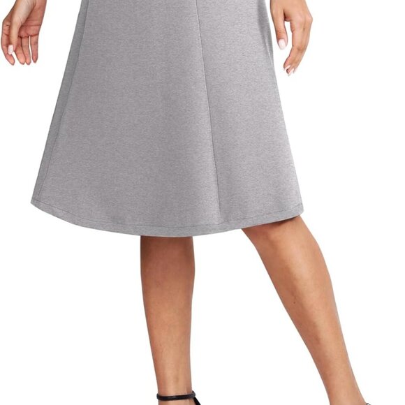 Women's Elastic High Waist A-Line Midi Skirt Stretchy Flared Office Knee Length - Picture 4 of 6